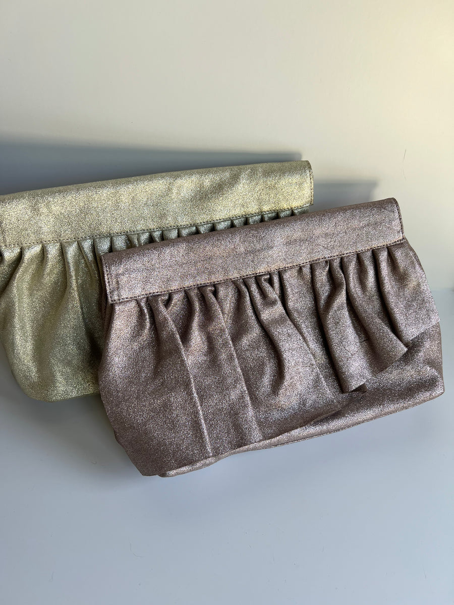 THE RUFFLE CLUTCH — GOLD GLITTER - FINAL SALE