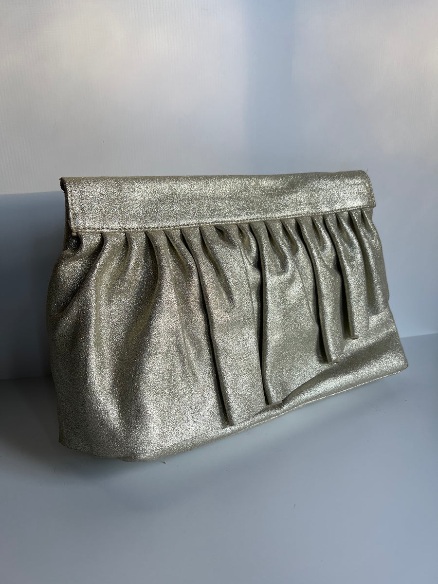 THE RUFFLE CLUTCH — GOLD GLITTER - FINAL SALE