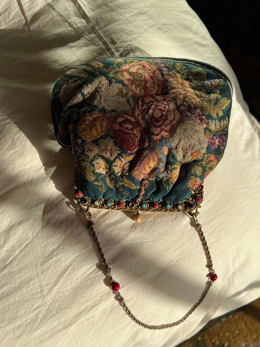 Antique Petit point Needlepoint Purse — FINAL SALE