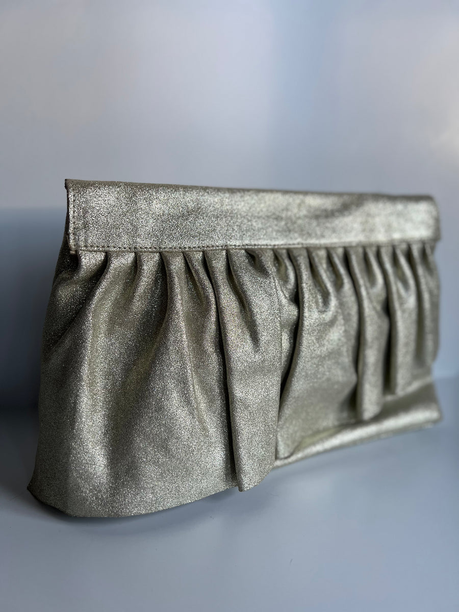 THE RUFFLE CLUTCH — GOLD GLITTER - FINAL SALE