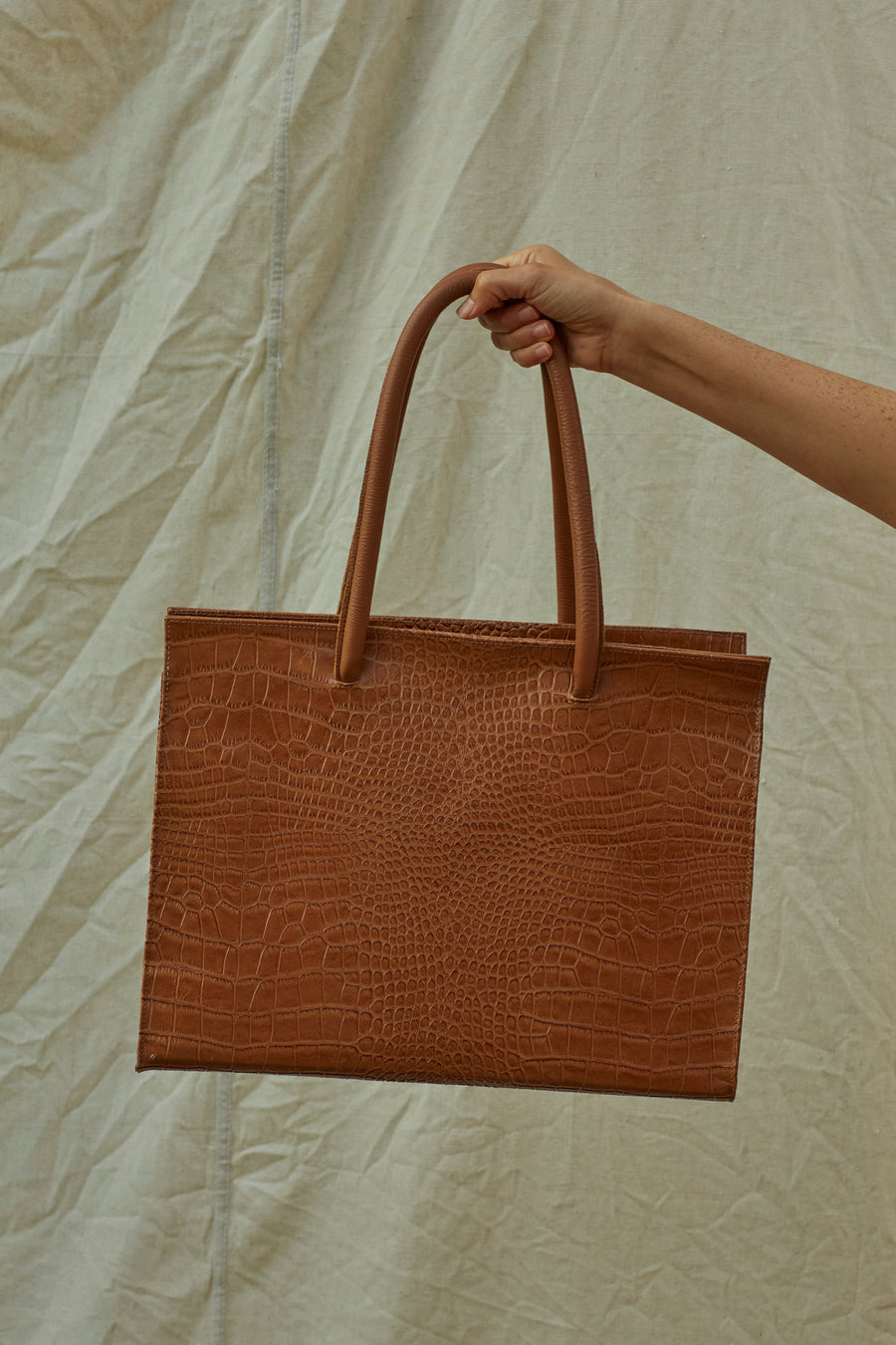 Marie Turnor Merci Tote - Tabac Embossed Croc-Print - Brown