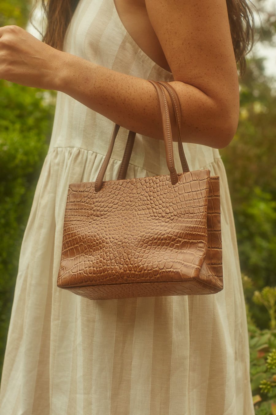 Marie Turnor Merci Tote - Tabac Embossed Croc-Print - Brown