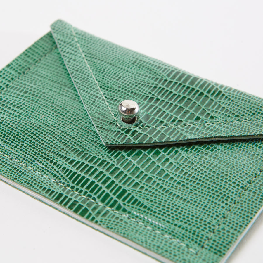 AVION CARD CASE — GREEN EMBOSSED LEATHER - FINALSALE