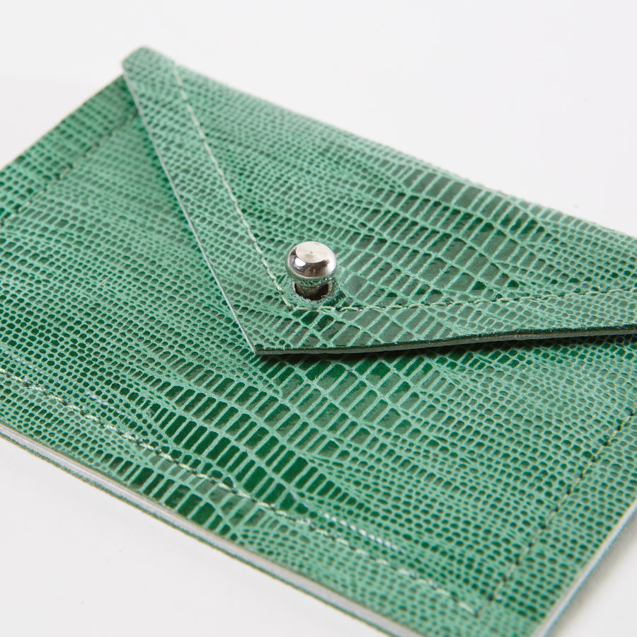 AVION CARD CASE — GREEN EMBOSSED LEATHER