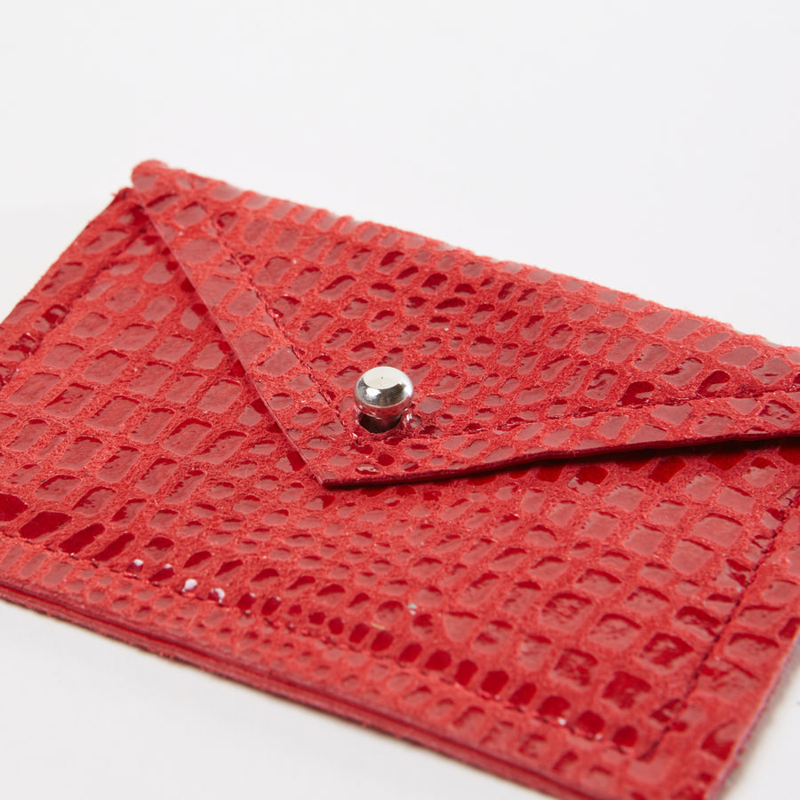 AVION CARD CASE — RED EMBOSSED LEATHER - FINAL SALE