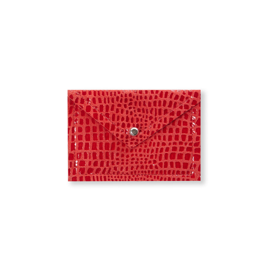AVION CARD CASE — RED EMBOSSED LEATHER
