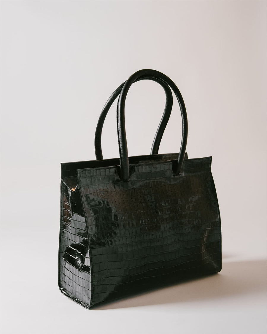 MERCI TOTE — BLACK CROC-EMBOSSED LEATHER -FINAL SALE