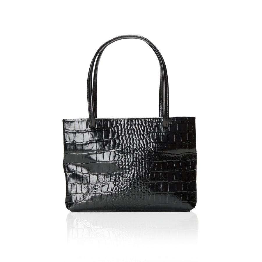 Merci Mini — Black CROC-Embossed Leather