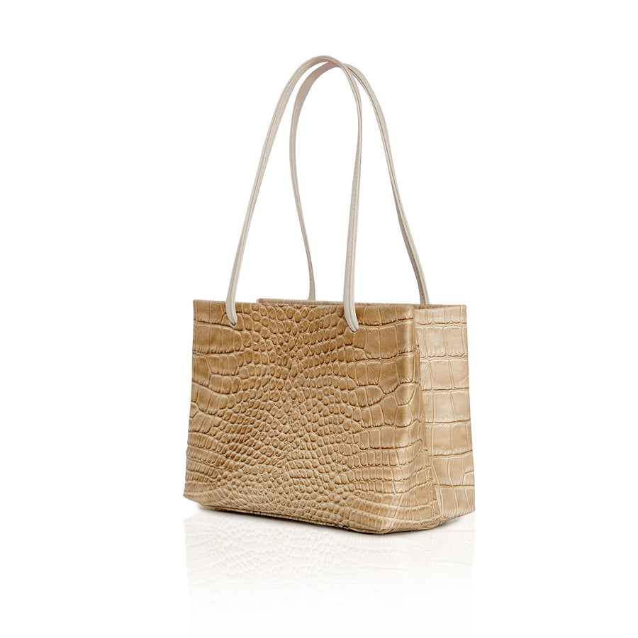 Merci Mini — Beige Croc-Embossed Leather - FINAL SALE