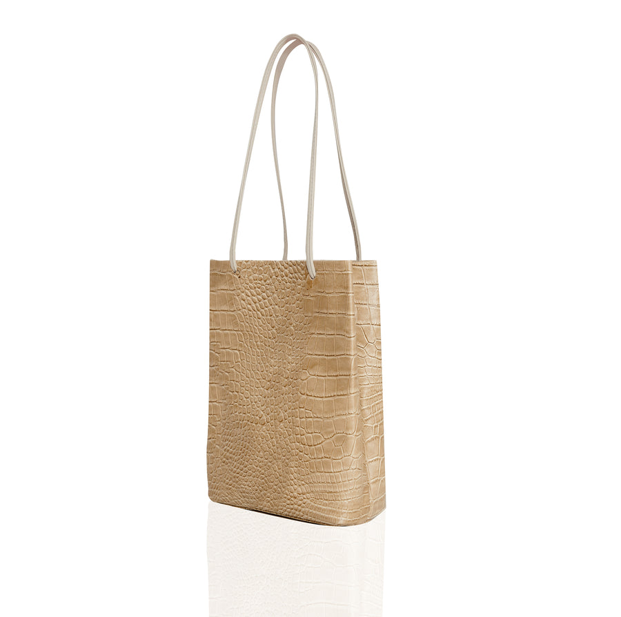 Merci Tall — Beige Croc-Embossed Leather - FINAL SALE