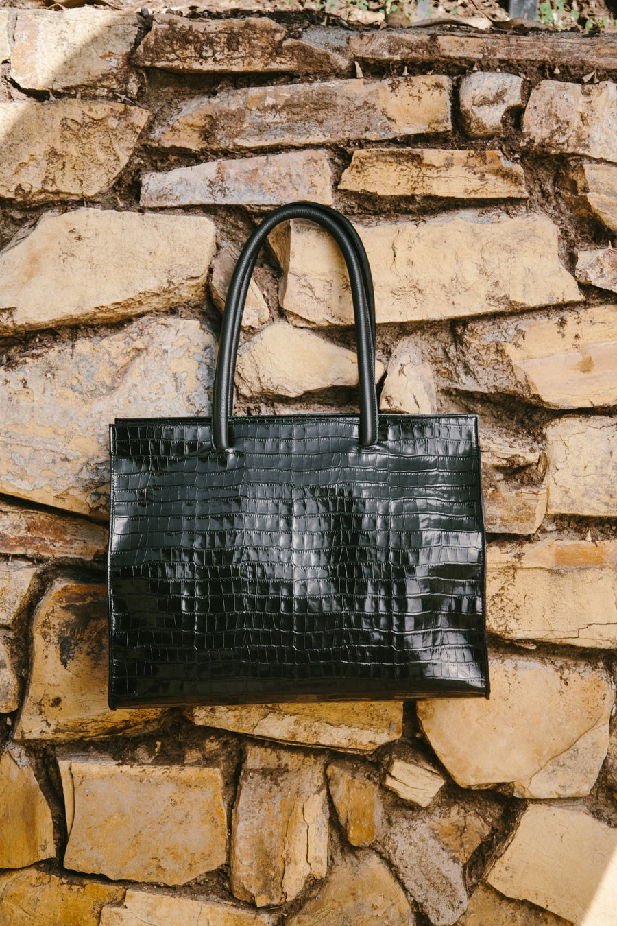 MERCI TOTE — BLACK CROC-EMBOSSED LEATHER -FINAL SALE