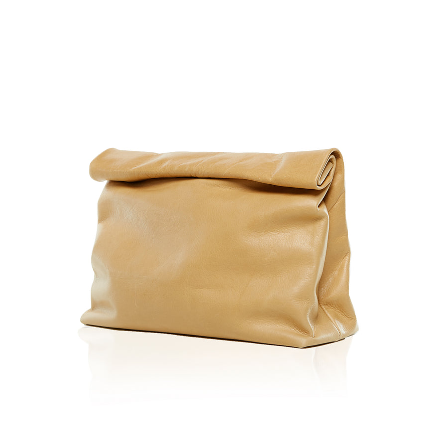 Women's Camel Leather Large Clutch 