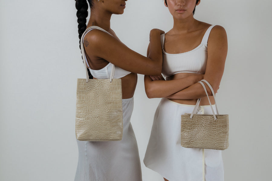 Merci Mini — Beige Croc-Embossed Leather - FINAL SALE