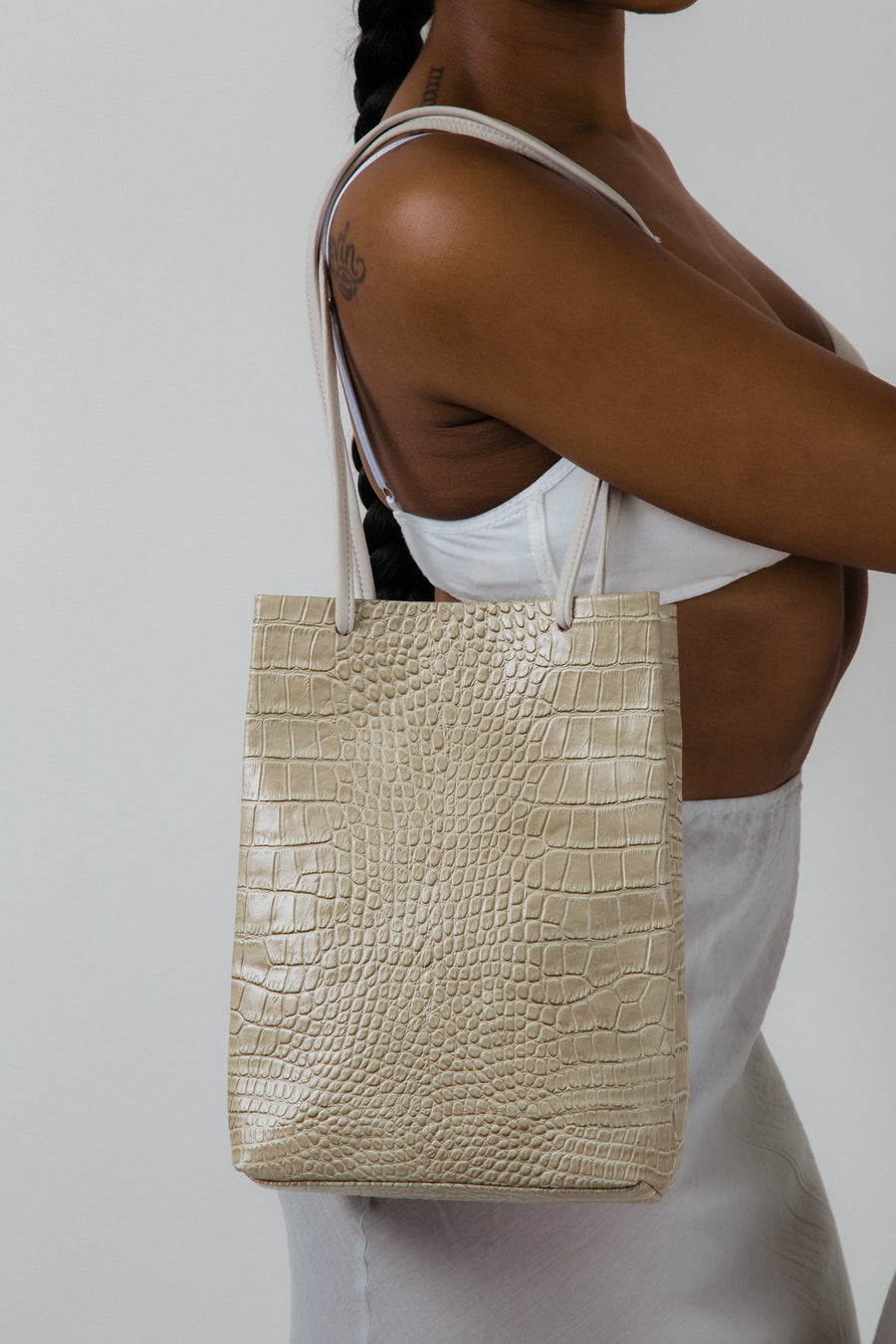Merci Tall — Beige Croc-Embossed Leather - FINAL SALE
