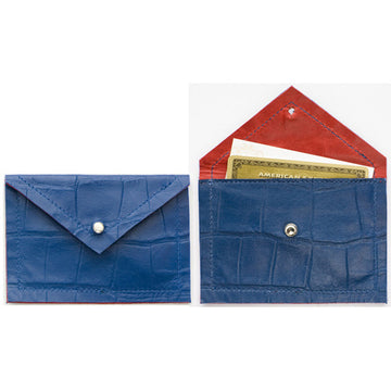 Marie Turnor Embossed Croco Colbalt Blue/Red- Avion Card Case