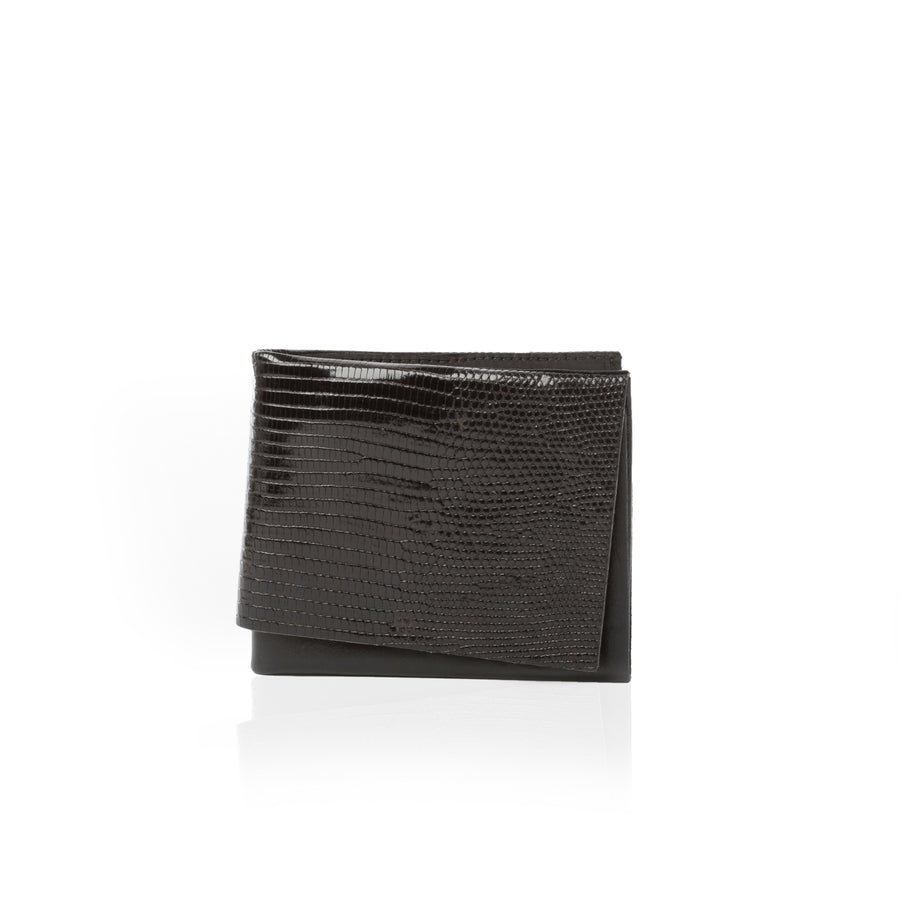 The Origami Wallet — Black Lizard-Embossed Leather