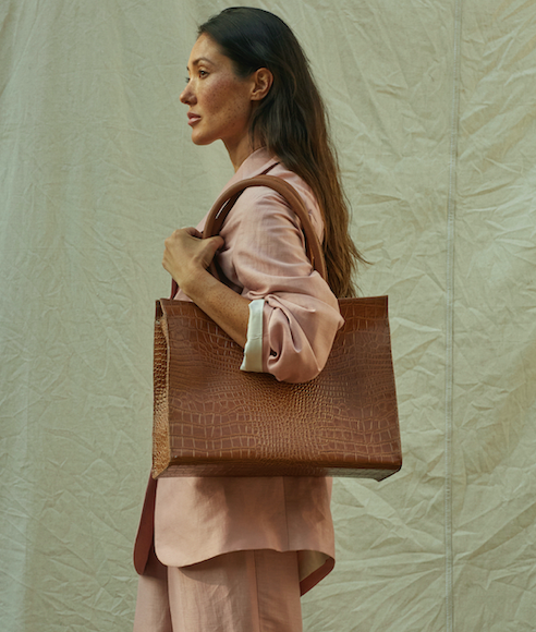 Marie Turnor Merci Tote - Tabac Embossed Croc-Print - Brown