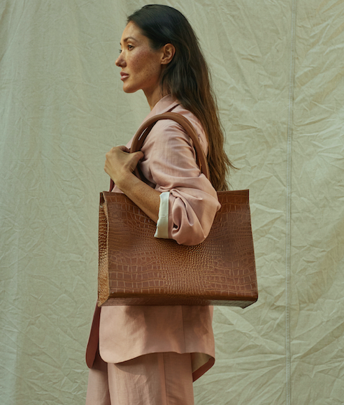 MERCI TOTE — TABAC CROC-EMBOSSED LEATHER