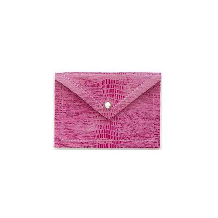 AVION CARD CASE — PINK EMBOSSED LEATHER